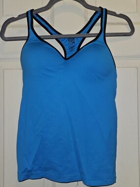 PINK Victoria's Secret Blue Yoga Racerback Tank with Black Trim